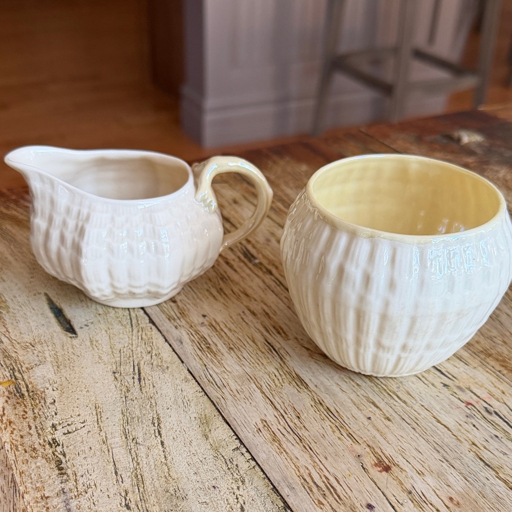 Vintage antique Belleek sugar bowl and creamer (from different sets)